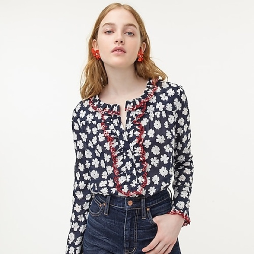 Embroidered Ruffle Blouse In Scattered Daisies - Picture 2 of 6